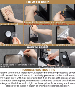 Fogvrije Douche Spiegel met Zuignap en Scheermeshouder – Wandspiegel voor Scheren