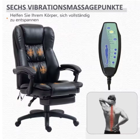 Ergonomische Bureaustoel met Massagefunctie – Verstelbare Directiestoel in Kunstleer