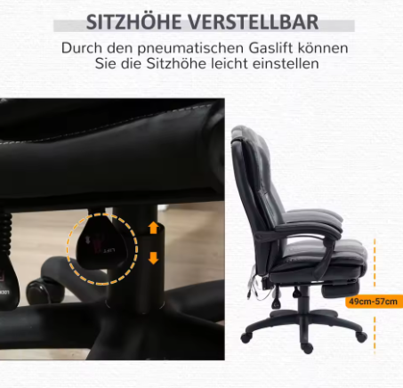 Ergonomische Bureaustoel met Massagefunctie – Verstelbare Directiestoel in Kunstleer
