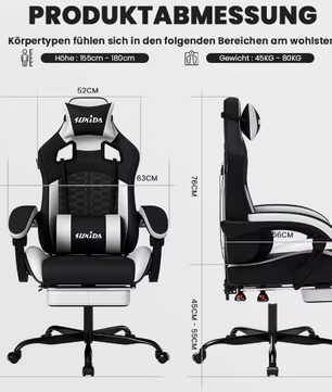 Ergonomische Gamingstoel met Hoofdsteun en Lendensteun – Verstelbare Draaistoel voor Kantoor en Gaming, Comfortabel en Ondersteunend