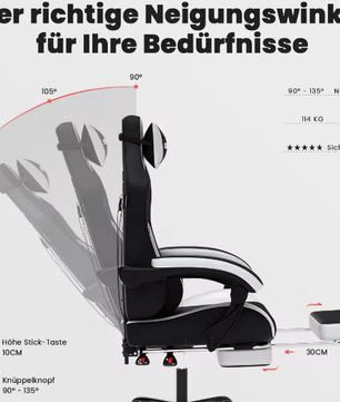 Ergonomische Gamingstoel met Hoofdsteun en Lendensteun – Verstelbare Draaistoel voor Kantoor en Gaming, Comfortabel en Ondersteunend