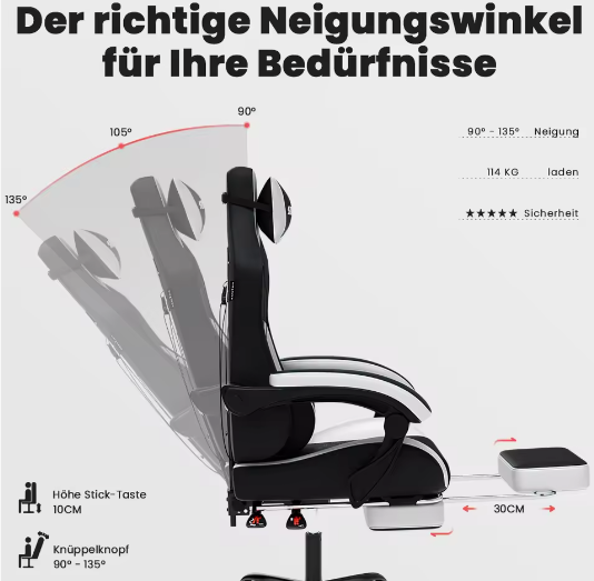 Ergonomische Gamingstoel met Hoofdsteun en Lendensteun – Verstelbare Draaistoel voor Kantoor en Gaming, Comfortabel en Ondersteunend