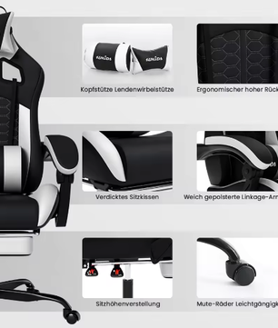 Ergonomische Gamingstoel met Hoofdsteun en Lendensteun – Verstelbare Draaistoel voor Kantoor en Gaming, Comfortabel en Ondersteunend