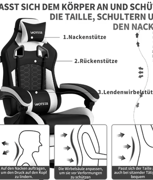 Ergonomische Gamingstoel met Hoofdsteun en Lendensteun – Verstelbare Draaistoel voor Kantoor en Gaming, Comfortabel en Ondersteunend