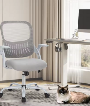 Ergonomische Mesh Bureaustoel met Lendensteun en Flip-Up Armleuningen – Verstelbare Draaistoel met Wielen voor Thuis en Kantoor