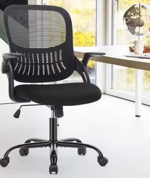 Ergonomische Mesh Bureaustoel met Lendensteun en Flip-Up Armleuningen – Verstelbare Draaistoel met Wielen voor Thuis en Kantoor