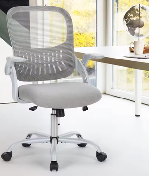 Ergonomische Mesh Bureaustoel met Lendensteun en Flip-Up Armleuningen – Verstelbare Draaistoel met Wielen voor Thuis en Kantoor