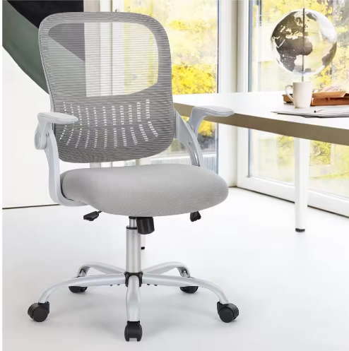 Ergonomische Mesh Bureaustoel met Lendensteun en Flip-Up Armleuningen – Verstelbare Draaistoel met Wielen voor Thuis en Kantoor