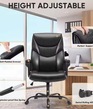 Ergonomische PU-Lederen Gamingstoel met Lendensteun en Gewatteerde Armleuningen – Draaibare Bureaustoel met Wielen voor Werk en Gaming