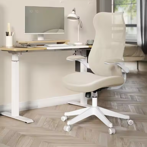 Ergonomische Bureaustoel met Hoofdsteun en Opklapbare Armleuningen – Verstelbare Draaistoel met S-Vormige Rugleuning voor Kantoor en Thuiswerk