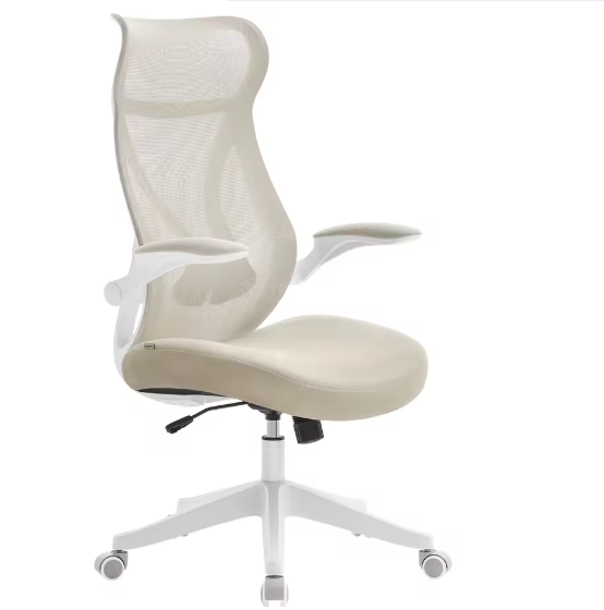 Ergonomische Bureaustoel met Hoofdsteun en Opklapbare Armleuningen – Verstelbare Draaistoel met S-Vormige Rugleuning voor Kantoor en Thuiswerk