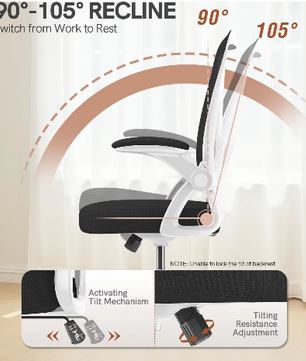 Ergonomische Mesh Bureaustoel met Opklapbare Armleuningen en Lendensteun – Verstelbare 360° Draaistoel voor Thuis en Kantoor