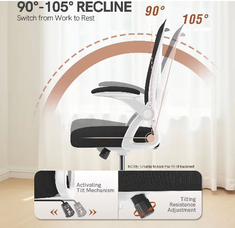 Ergonomische Mesh Bureaustoel met Opklapbare Armleuningen en Lendensteun – Verstelbare 360° Draaistoel voor Thuis en Kantoor