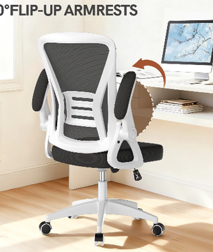 Ergonomische Mesh Bureaustoel met Opklapbare Armleuningen en Lendensteun – Verstelbare 360° Draaistoel voor Thuis en Kantoor