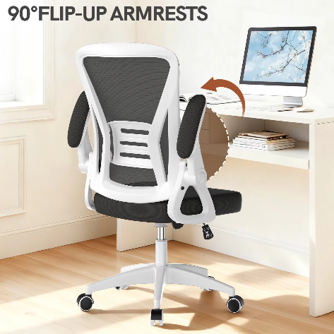 Ergonomische Mesh Bureaustoel met Opklapbare Armleuningen en Lendensteun – Verstelbare 360° Draaistoel voor Thuis en Kantoor