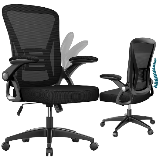 Ergonomische Mesh Bureaustoel met Opklapbare Armleuningen en Lendensteun – Verstelbare 360° Draaistoel voor Thuis en Kantoor