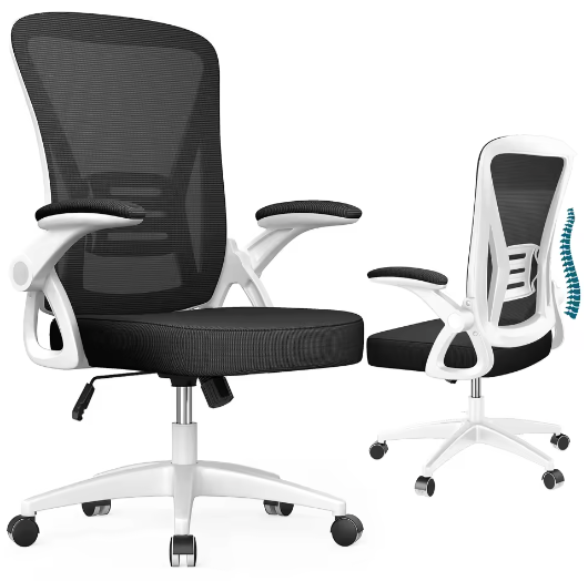 Ergonomische Mesh Bureaustoel met Opklapbare Armleuningen en Lendensteun – Verstelbare 360° Draaistoel voor Thuis en Kantoor