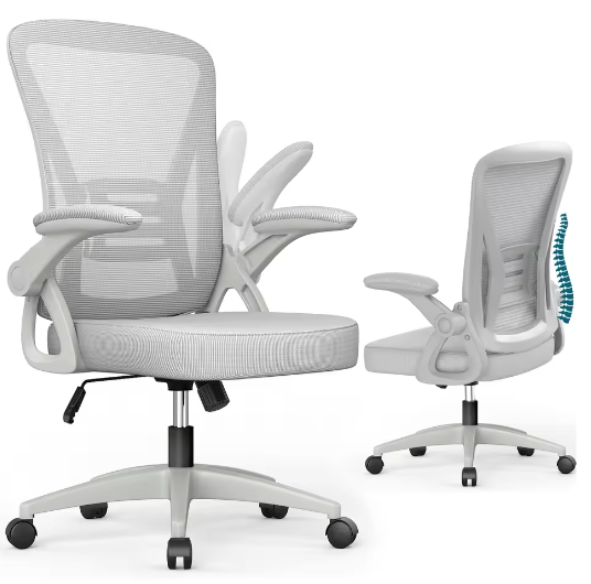 Ergonomische Mesh Bureaustoel met Opklapbare Armleuningen en Lendensteun – Verstelbare 360° Draaistoel voor Thuis en Kantoor