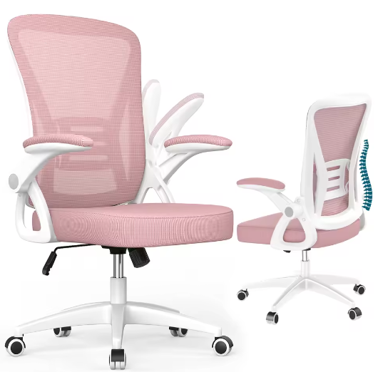 Ergonomische Mesh Bureaustoel met Opklapbare Armleuningen en Lendensteun – Verstelbare 360° Draaistoel voor Thuis en Kantoor