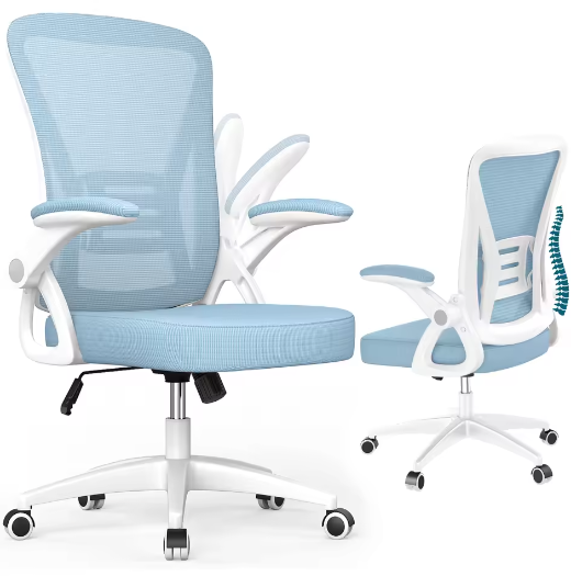 Ergonomische Mesh Bureaustoel met Opklapbare Armleuningen en Lendensteun – Verstelbare 360° Draaistoel voor Thuis en Kantoor