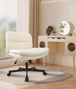 Armloze Ergonomische Bureaustoel met Stoffen Bekleding en Gekruiste Poten – In Hoogte Verstelbare Kaptafelstoel voor Thuis en Werk