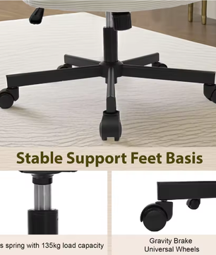 Armloze Ergonomische Bureaustoel met Stoffen Bekleding en Gekruiste Poten – In Hoogte Verstelbare Kaptafelstoel voor Thuis en Werk