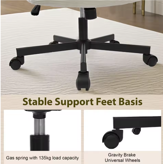 Armloze Ergonomische Bureaustoel met Stoffen Bekleding en Gekruiste Poten – In Hoogte Verstelbare Kaptafelstoel voor Thuis en Werk