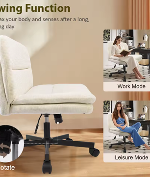 Armloze Ergonomische Bureaustoel met Stoffen Bekleding en Gekruiste Poten – In Hoogte Verstelbare Kaptafelstoel voor Thuis en Werk