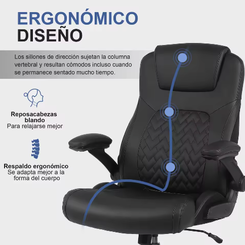 Ergonomische PU-Lederen Bureaustoel met Lendensteun en Opklapbare Armleuningen – Verstelbare Draaistoel met Hoge Draagkracht