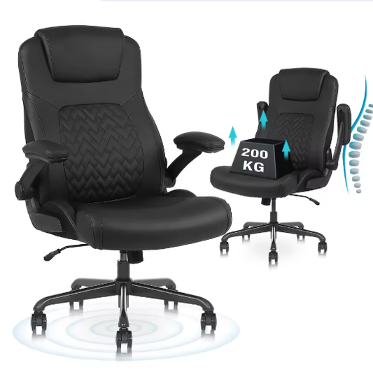 Ergonomische PU-Lederen Bureaustoel met Lendensteun en Opklapbare Armleuningen – Verstelbare Draaistoel met Hoge Draagkracht