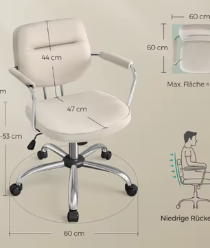 Ergonomische PU-Lederen Bureaustoel met Verstelbare Armleuningen en Schommelfunctie – Draaibare Werkstoel voor Kantoor en Thuis
