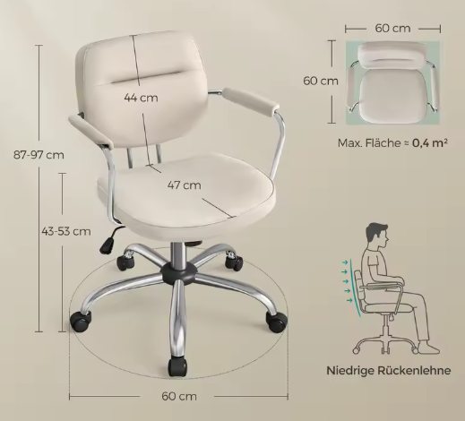 Ergonomische PU-Lederen Bureaustoel met Verstelbare Armleuningen en Schommelfunctie – Draaibare Werkstoel voor Kantoor en Thuis