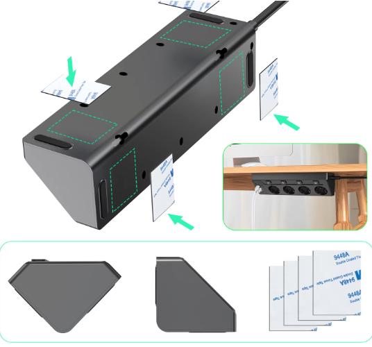 Hoek Stekkerdoos met 4 Stopcontacten en USB-A &amp; USB-C – 2 m Verlengsnoer met Schakelaars voor Thuis en Kantoor
