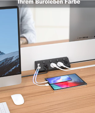 Hoek Stekkerdoos met 4 Stopcontacten en USB-A &amp; USB-C – 2 m Verlengsnoer met Schakelaars voor Thuis en Kantoor