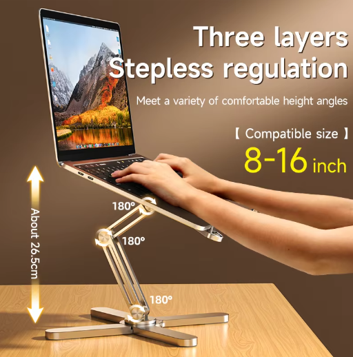 Opvouwbare Aluminium Laptopstandaard met 360° Rotatie – Verstelbare Notebook en Tablet Houder met Warmteafvoer