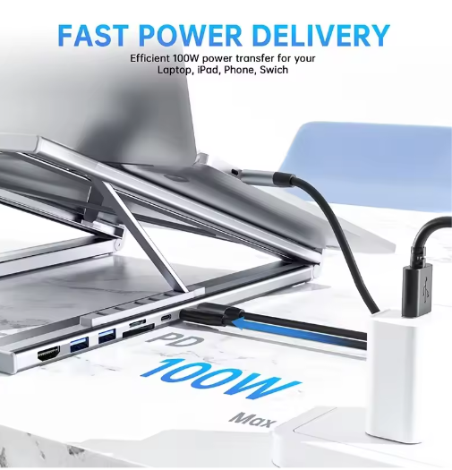 Universele Laptop Docking Station Standaard met 4K HDMI en USB-C PD – Tablet en Laptop Houder met Oplaad- en Aansluitmogelijkheden