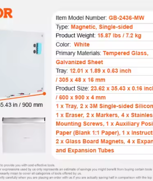 Magnetisch Glazen Whiteboard Frameloos – Droog Uitwisbaar Wandbord van Gehard Glas voor Kantoor, School en Thuis