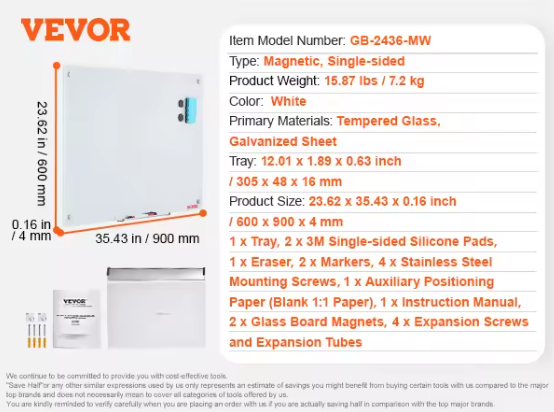 Magnetisch Glazen Whiteboard Frameloos – Droog Uitwisbaar Wandbord van Gehard Glas voor Kantoor, School en Thuis