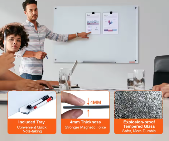 Magnetisch Glazen Whiteboard Frameloos – Droog Uitwisbaar Wandbord van Gehard Glas voor Kantoor, School en Thuis
