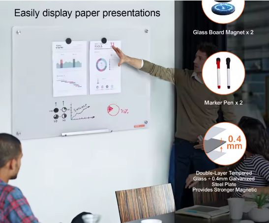 Magnetisch Glazen Whiteboard Frameloos – Droog Uitwisbaar Wandbord van Gehard Glas voor Kantoor, School en Thuis