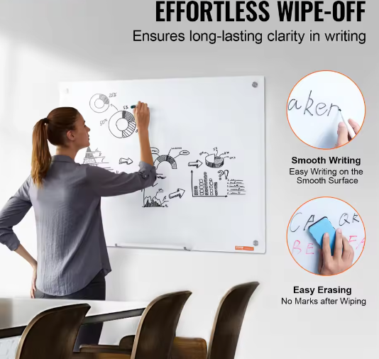 Magnetisch Glazen Whiteboard Frameloos – Droog Uitwisbaar Wandbord van Gehard Glas voor Kantoor, School en Thuis