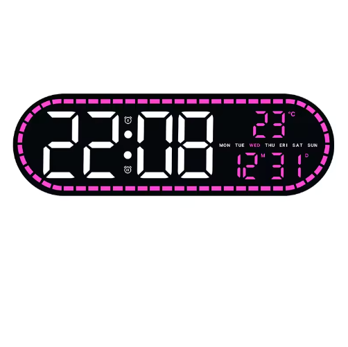 LED Digitale Wandklok met Temperatuur, Datum, Week en 2 Alarmen – Houtstijl, Helderheidsaanpassing, Timer en Snooze, USB-voeding