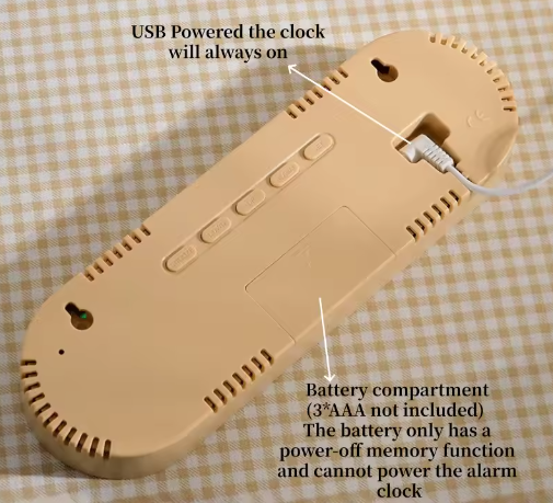 LED Digitale Wandklok met Temperatuur, Datum, Week en 2 Alarmen – Houtstijl, Helderheidsaanpassing, Timer en Snooze, USB-voeding