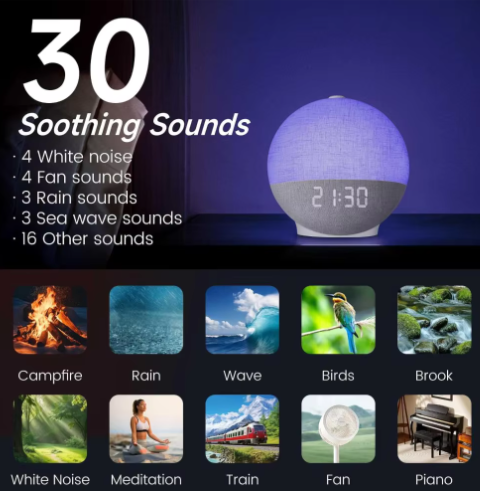 Wake Up Light Sunrise Wekker met White Noise, Bluetooth Speaker en Kleurveranderende Nachtlamp