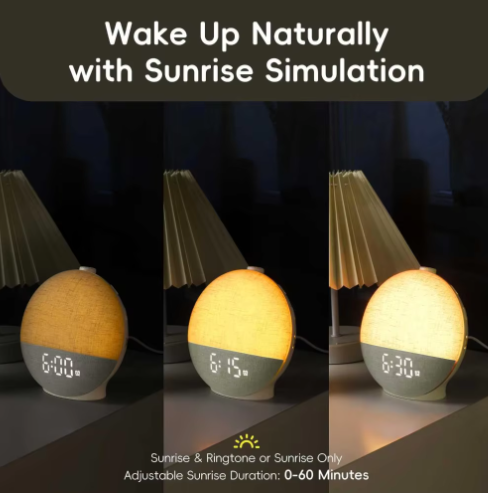 Wake Up Light Sunrise Wekker met White Noise, Bluetooth Speaker en Kleurveranderende Nachtlamp