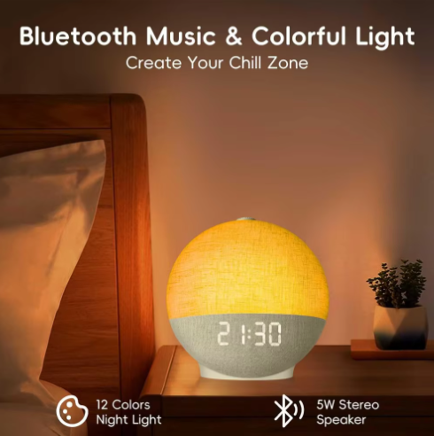 Wake Up Light Sunrise Wekker met White Noise, Bluetooth Speaker en Kleurveranderende Nachtlamp