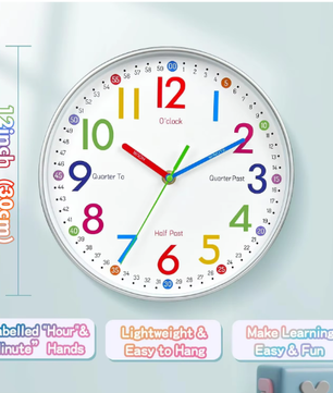 Cartoon Educatieve Kinder Wandklok – Stille Quartz Klok voor Tijdbeheer, 30 cm