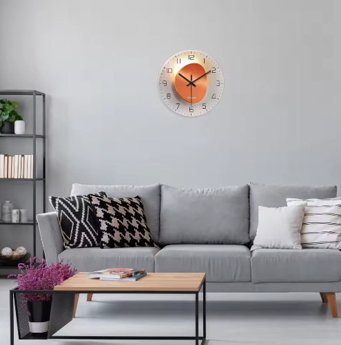 Luxe Wandklok van Gehard Glas met Licht- en Schaduwmotief – Stille Quartz Klok voor Interieurdecoratie