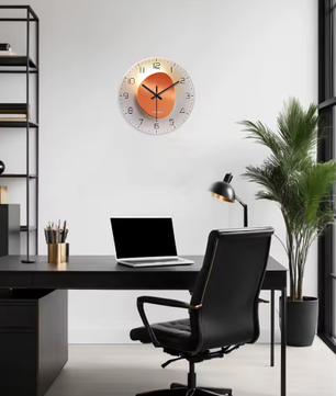 Luxe Wandklok van Gehard Glas met Licht- en Schaduwmotief – Stille Quartz Klok voor Interieurdecoratie