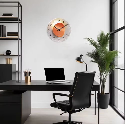 Luxe Wandklok van Gehard Glas met Licht- en Schaduwmotief – Stille Quartz Klok voor Interieurdecoratie